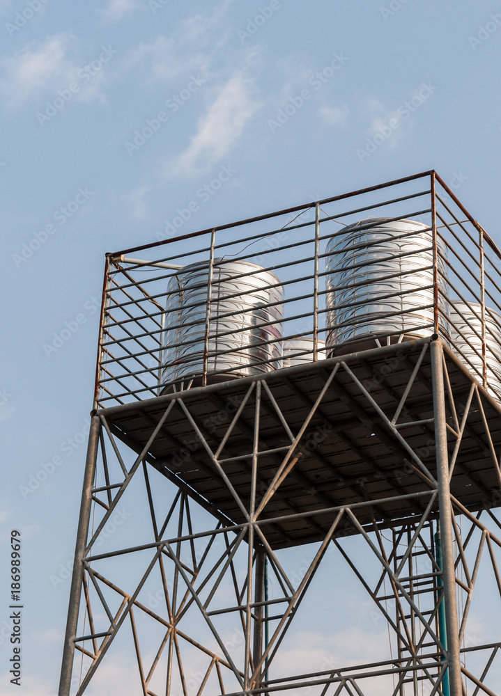 steel water tank on the metal tower