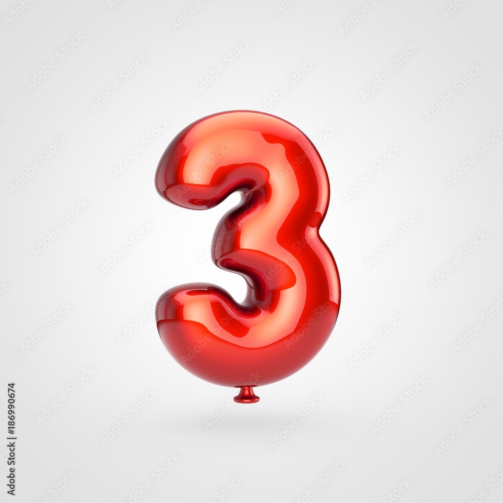 Glossy red balloon number 3 isolated on white background. Glossy red balloon number 3 isolated on white background.