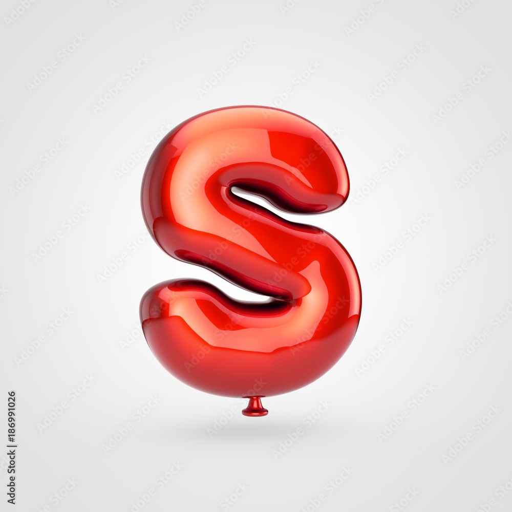 Glossy red balloon letter S uppercase isolated on white background. Glossy red balloon letter S uppercase isolated on white background.