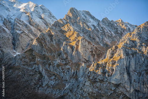 Italy, Abruzzo, Gran Sasso e Monti della Laga National Park, mountain Camicia at sunrise photo