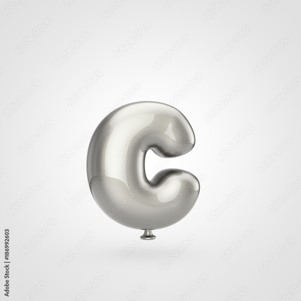 Glossy silver balloon letter C lowercase isolated on white background. Glossy silver balloon letter C lowercase isolated on white background.