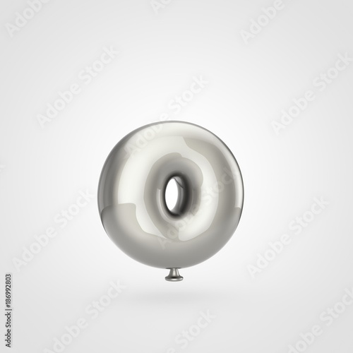 Glossy silver balloon letter O lowercase isolated on white background.