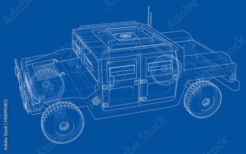 Combat car. Vector rendering of 3d