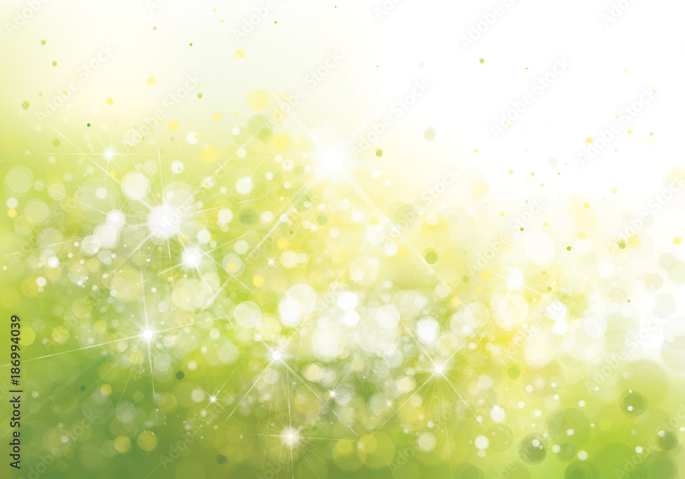 Vector green lights, bokeh background. Spring background.