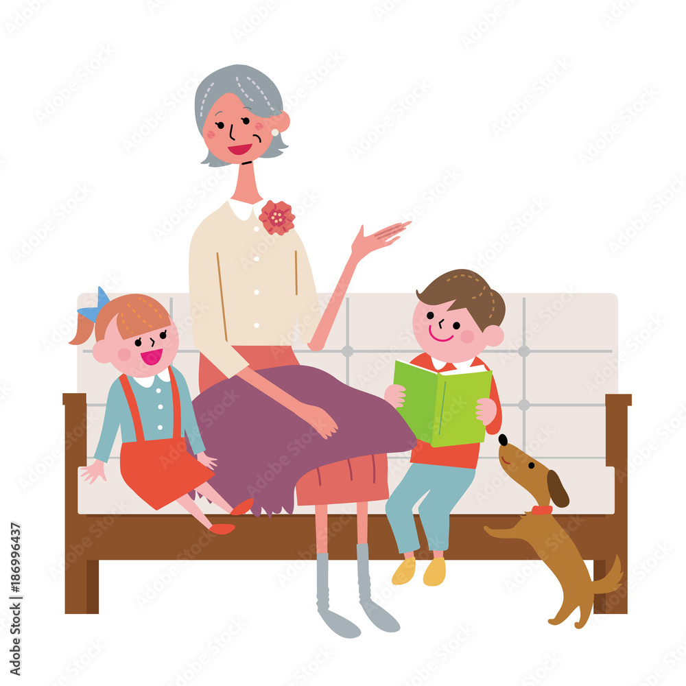 ソファに座る シニア 孫 イラスト Stock Vector Adobe Stock