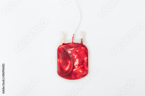 package with blood for transfusion isolated on white background