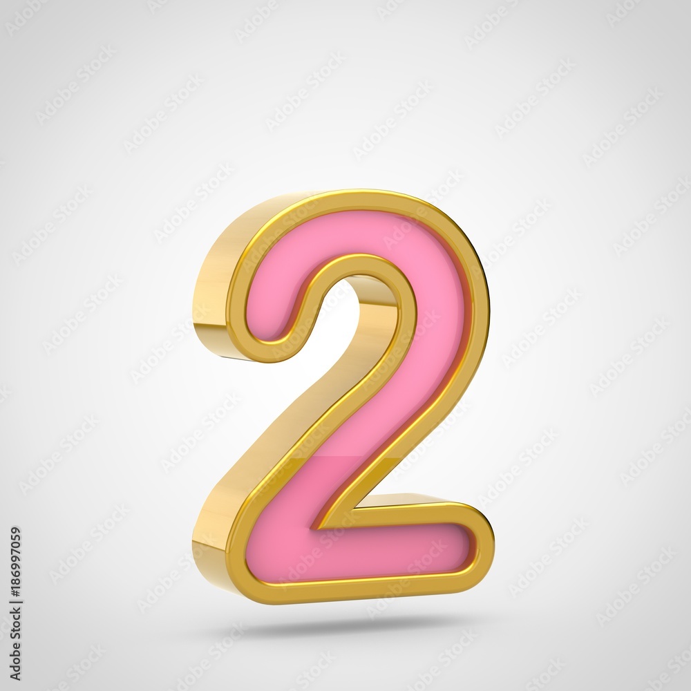 Pink number 2 with golden outline isolated on white background. Pink number 2 with golden outline isolated on white background.