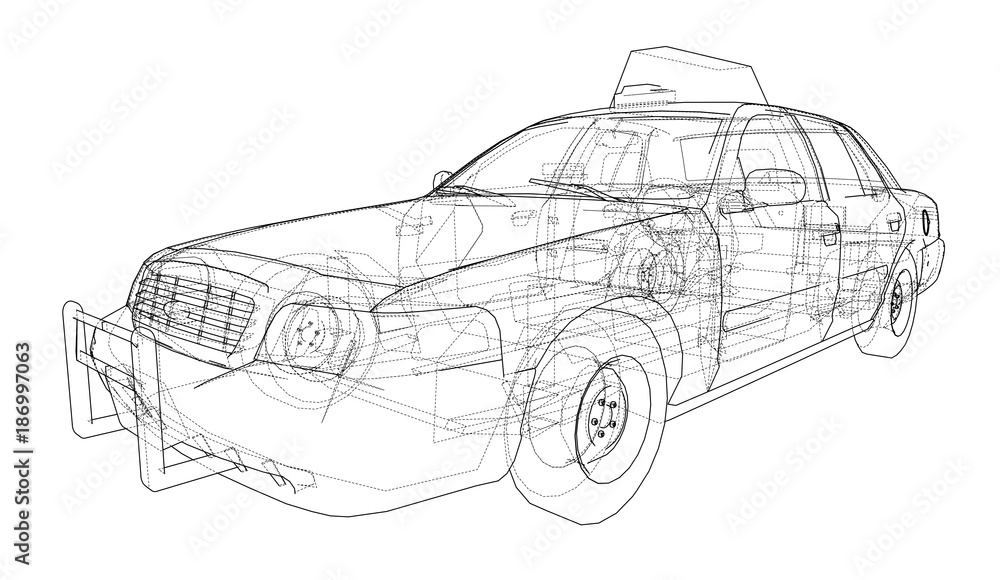 Taxi outline drawing. Vector