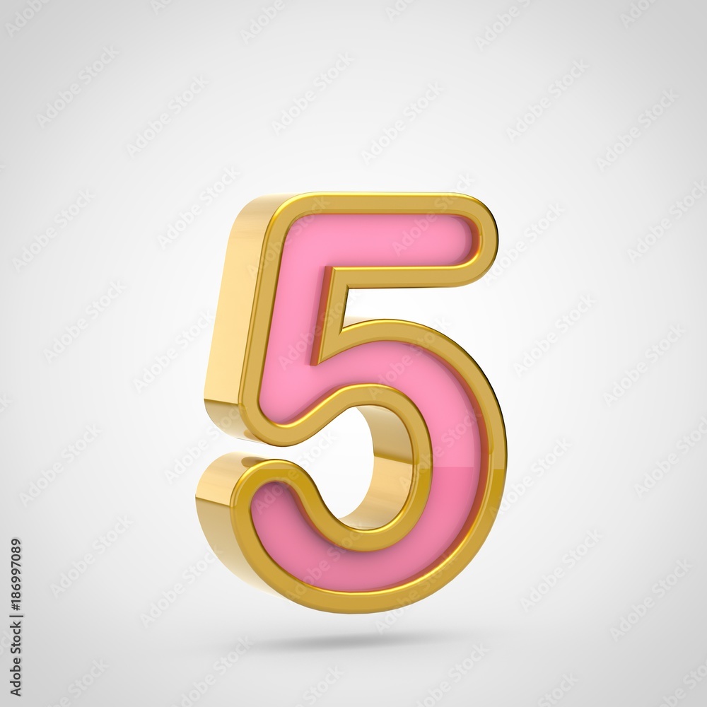 Pink number 5 with golden outline isolated on white background. Pink number 5 with golden outline isolated on white background.