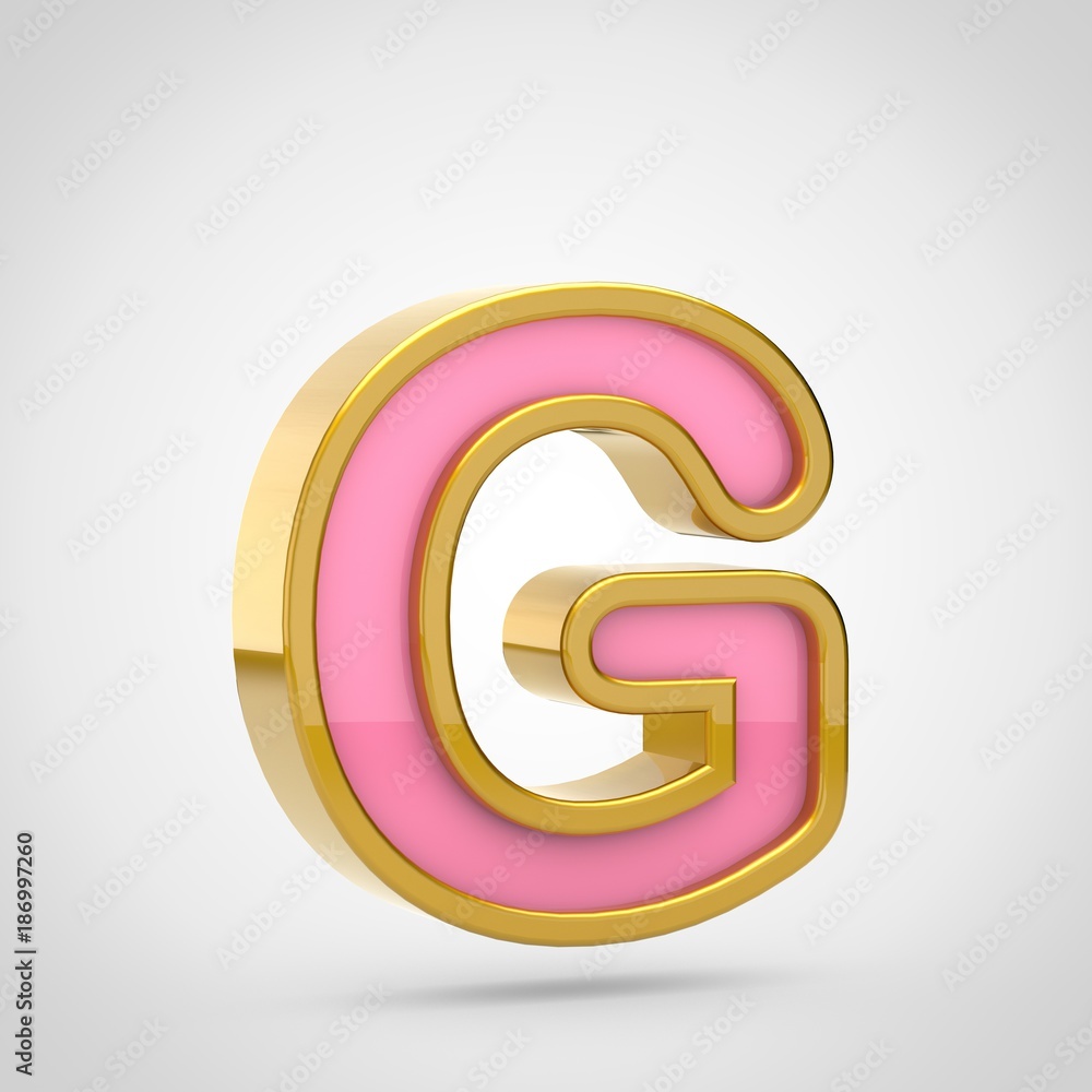 Pink letter G uppercase with golden outline isolated on white background. Pink letter G uppercase with golden outline isolated on white background.