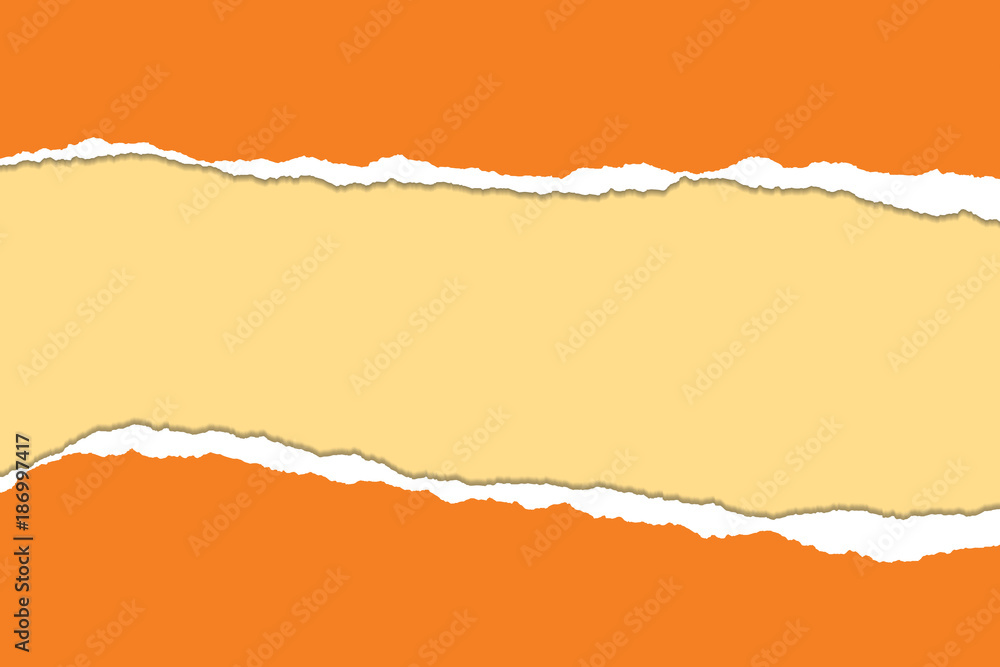 vector realistic illustration of orange torn paper on yellow background