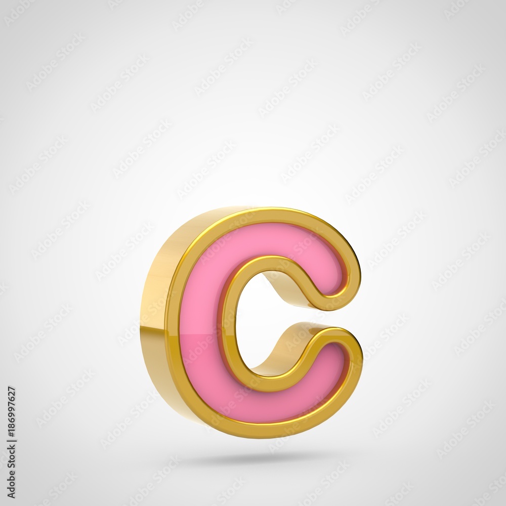 Pink letter C lowercase with golden outline isolated on white background. Pink letter C lowercase with golden outline isolated on white background.