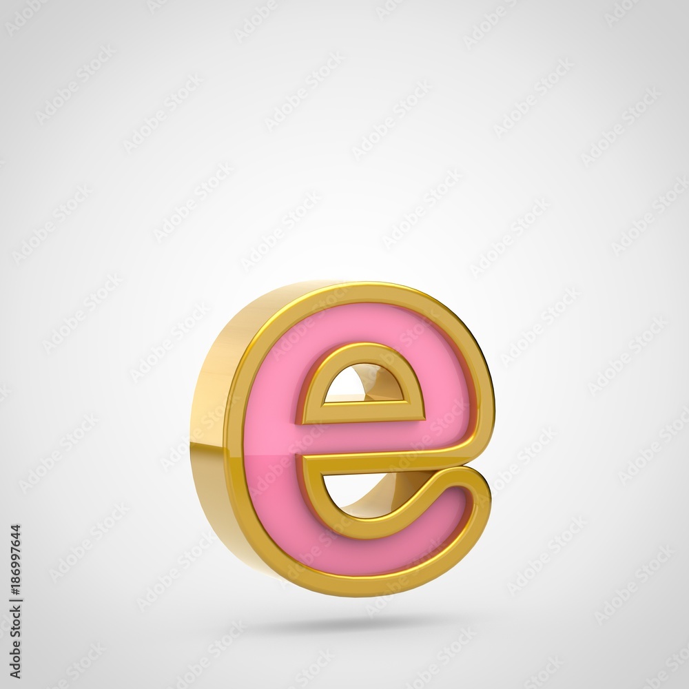 Pink letter E lowercase with golden outline isolated on white background. Pink letter E lowercase with golden outline isolated on white background.