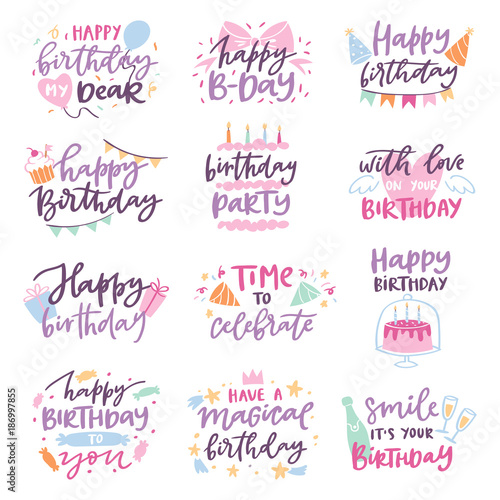 Canvas Print Happy birthday quote anniversary text sign kids birth lettering type with callig