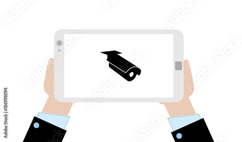 Geschäftsmann mit Tablet - Überwachungskamera