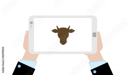 Geschäftsmann mit Tablet - Kuh - Kopf