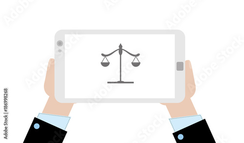 Geschäftsmann mit Tablet - Waage - Gleichgewicht