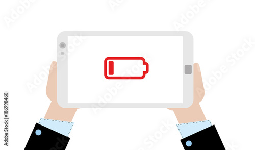 Geschäftsmann mit Tablet - Batterie - Akku leer