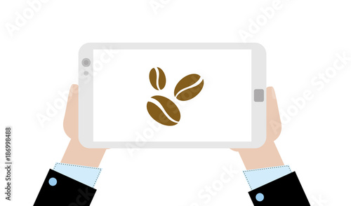 Geschäftsmann mit Tablet - Kaffeebohnen