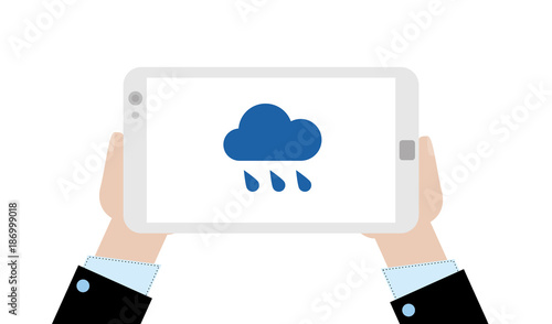 Geschäftsmann mit Tablet - Regen