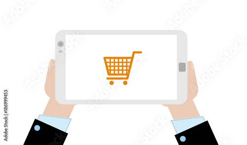 Geschäftsmann mit Tablet - Einkaufswagen - Shopping