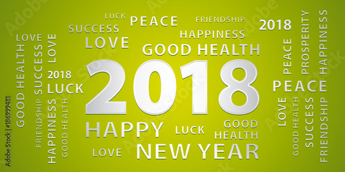 2018 Happy New Year greetings vector banner. Silver and green.