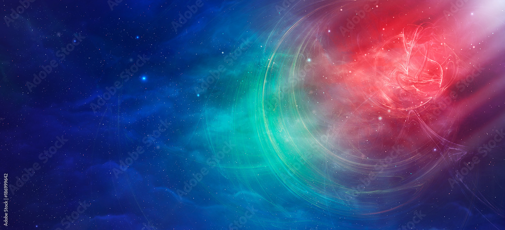 Space scene. Red and blue nebula with stars. Elements furnished by NASA. 3D rendering