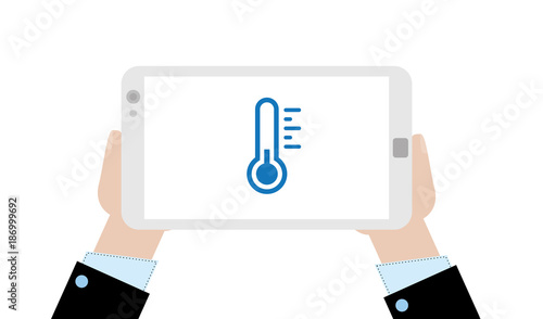 Geschäftsmann mit Tablet - Thermometer