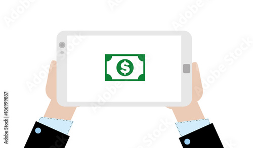 Geschäftsmann mit Tablet - Dollar - Banknote