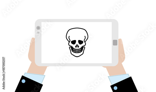 Geschäftsmann mit Tablet - Totenkopf - weiß