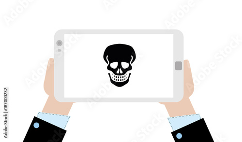Geschäftsmann mit Tablet - Totenkopf - schwarz