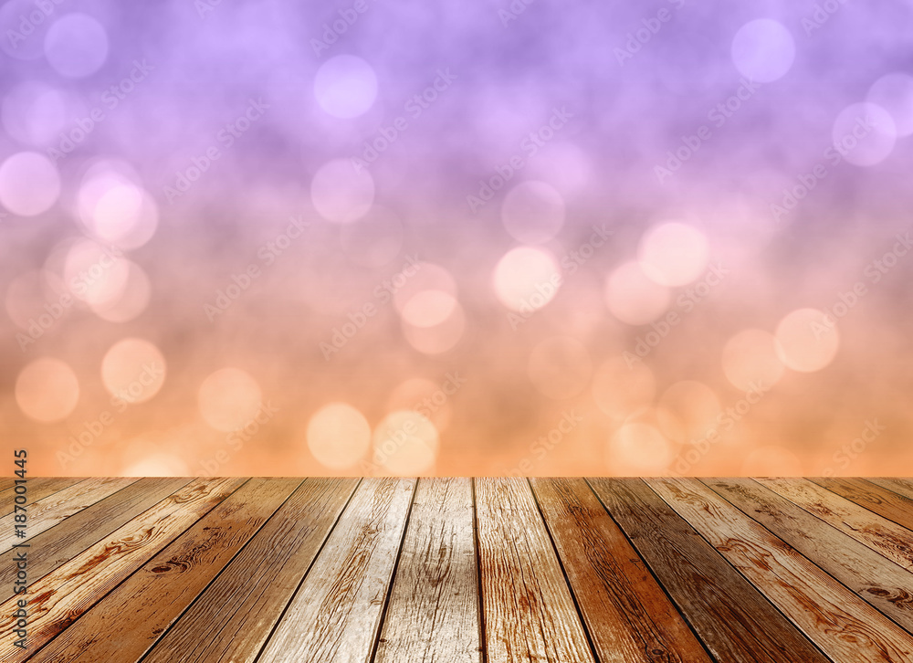 Wooden table top on pastel bokeh background Wooden table top on pastel bokeh background