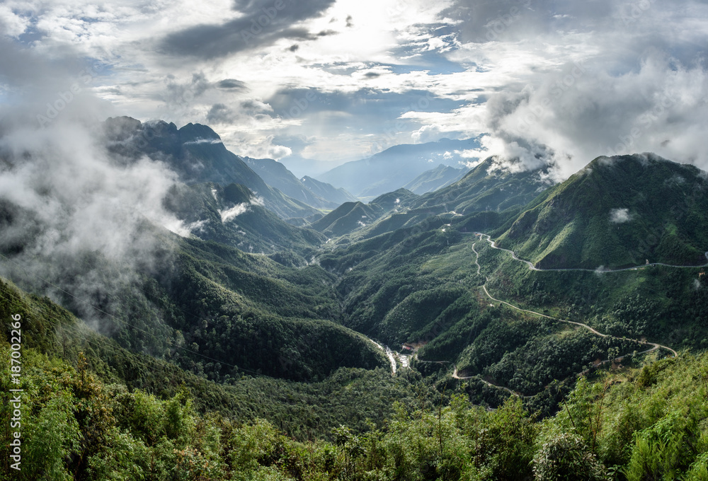 Viewpoint of mountain range highest on fog in Tram Ton Pass