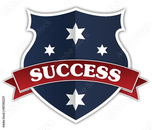 Free Download Blue shield and red ribbon with SUCCESS text. - GFXLoad