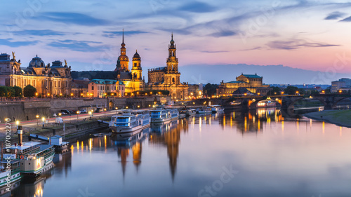 Scenic summer view of the Old Town architecture with Elbe river embankment in Dresden, Saxony, Germany © daliu