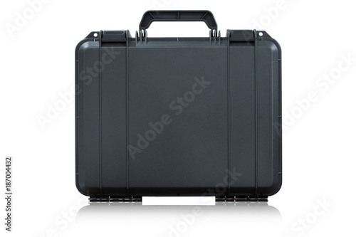 Black plastic tool box isolate on white background