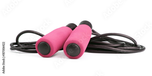 Foto Pink jump rope or skipping rope isolated on white background