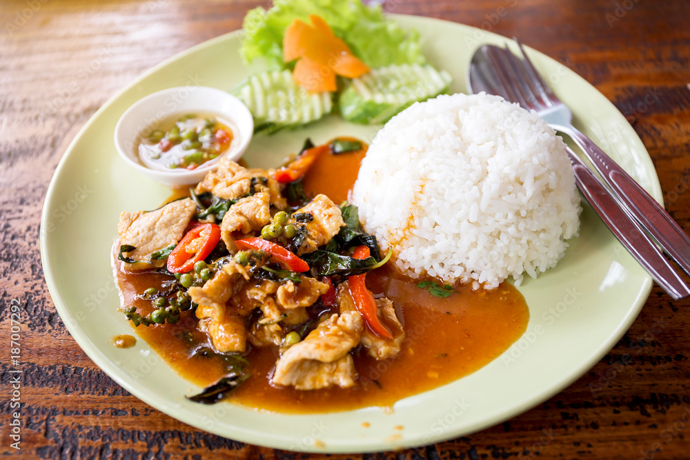 Pork rice Black pepper, thai food,