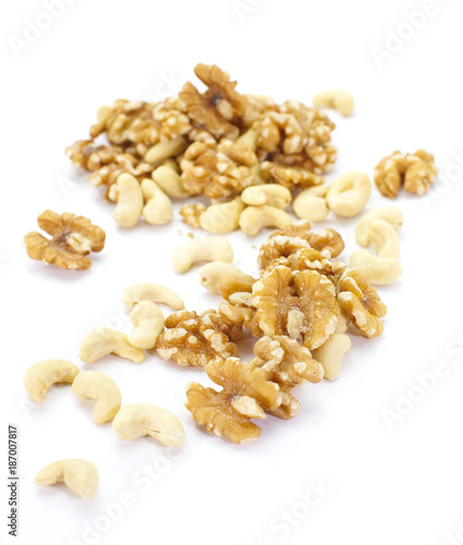 Assorted mixed nuts on a white background