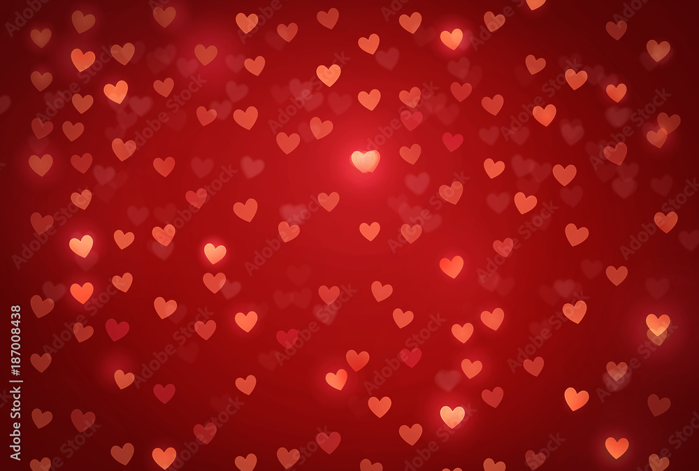 Red heart-shaped bokeh background for Valentine's day Red heart-shaped bokeh background for Valentine's day