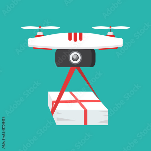 Dron delivers the parcel. The concept of fast, free delivery, gift. Vector illustration
