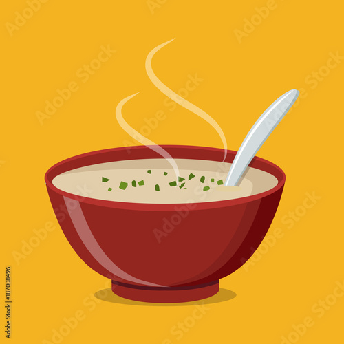 Soup with vegetables isolated  on white background. Vector illustration. Hot bowl of soup, dish isolated icon.