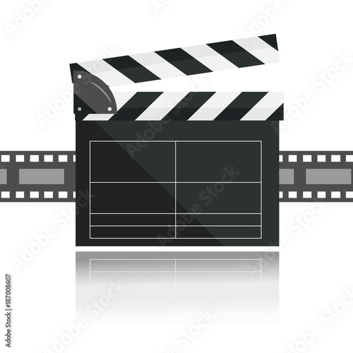Clapperboard isolated on background. Video movie clapper equipment, icon. Vector illustration in flat style.