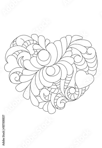 Valentine s day card. Vector  heart isolated on a white for adult coloring book