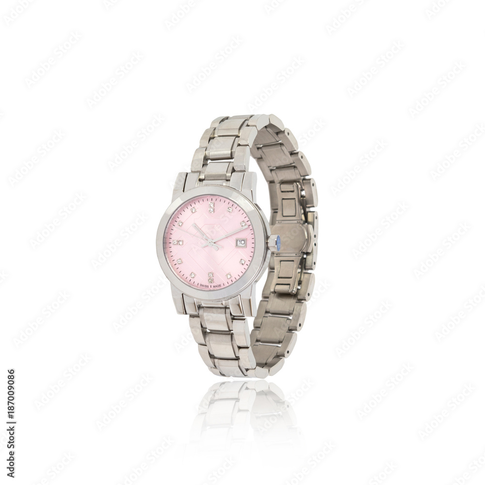 custom made wallpaper toronto digitalMechanical silver women's watch isolated on white.