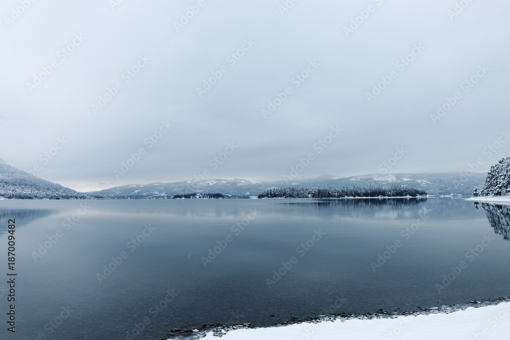 Winter lake and mountains