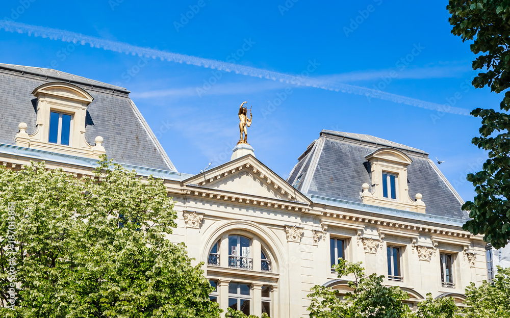 Facade of the building at Place Saint-Germain-des-Pres, Paris, France