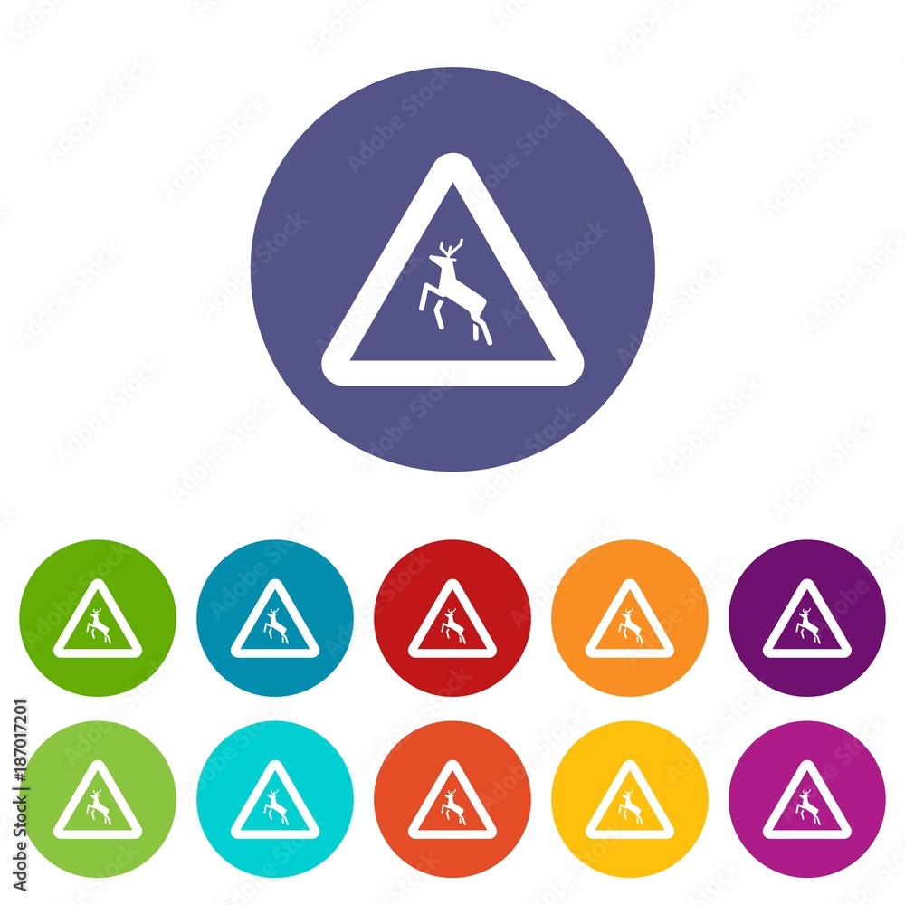 Deer traffic warning sign set icons Deer traffic warning sign set icons