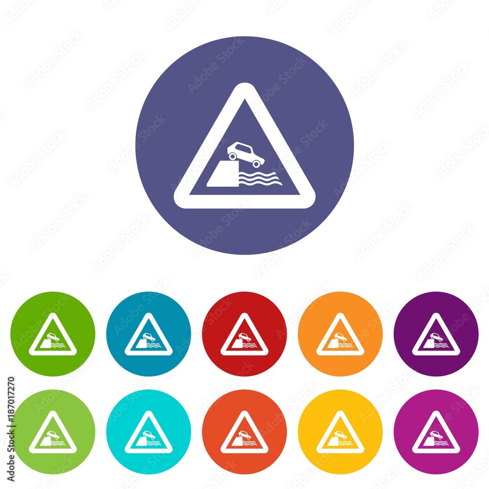 Riverbank traffic sign set icons Riverbank traffic sign set icons