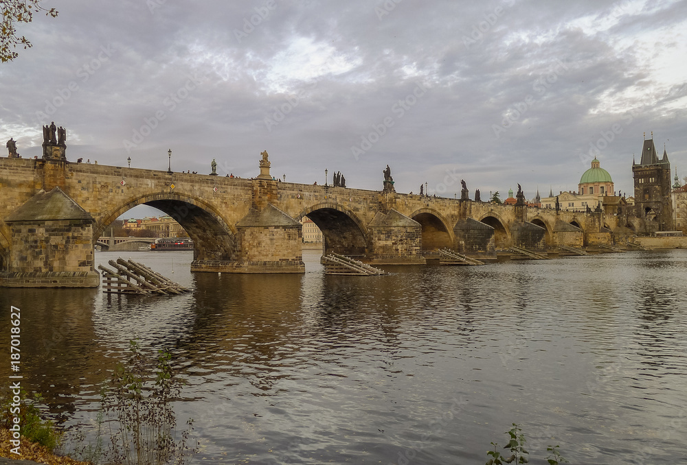 Charles Bridge over the Vltava river in Prague